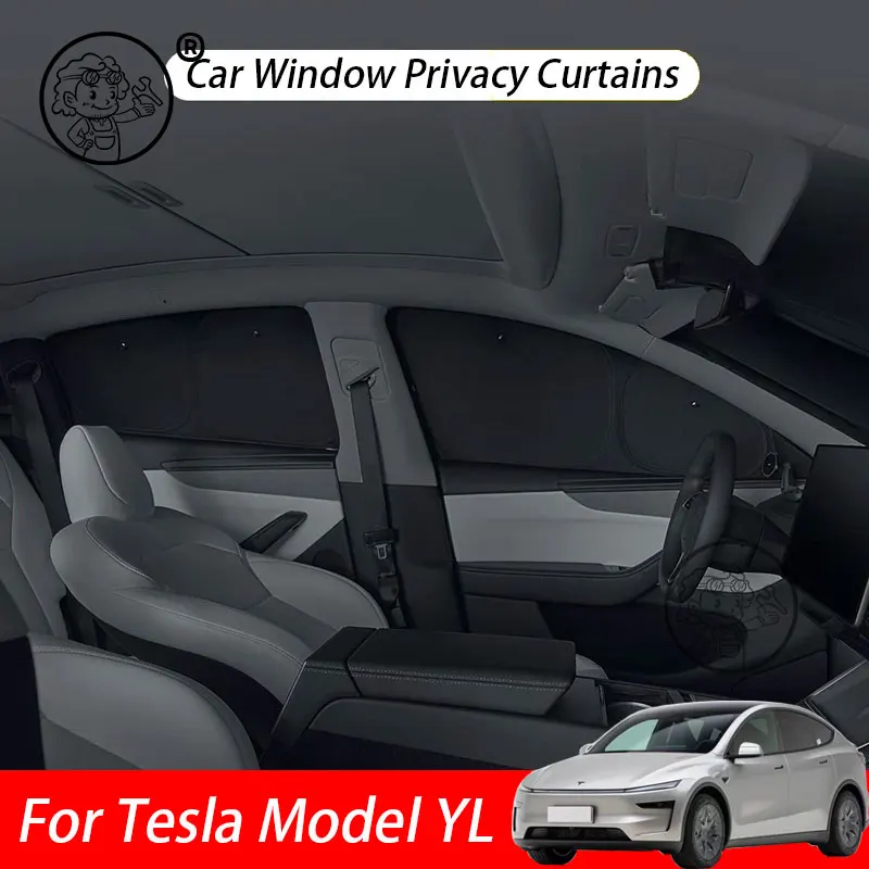 

For Tesla Model YL 2026 2027Car Full Black Sunshade Side Window Privacy Curtains Front Rear Sunscreen Heat Insulation Sunshield