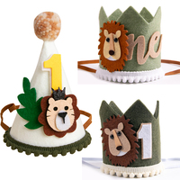 Wild One Birthday Party Hat Forest Lion Crown Jungle Safari Party Decorations Kid 1st First Birthday Gift photo booth photo prop
