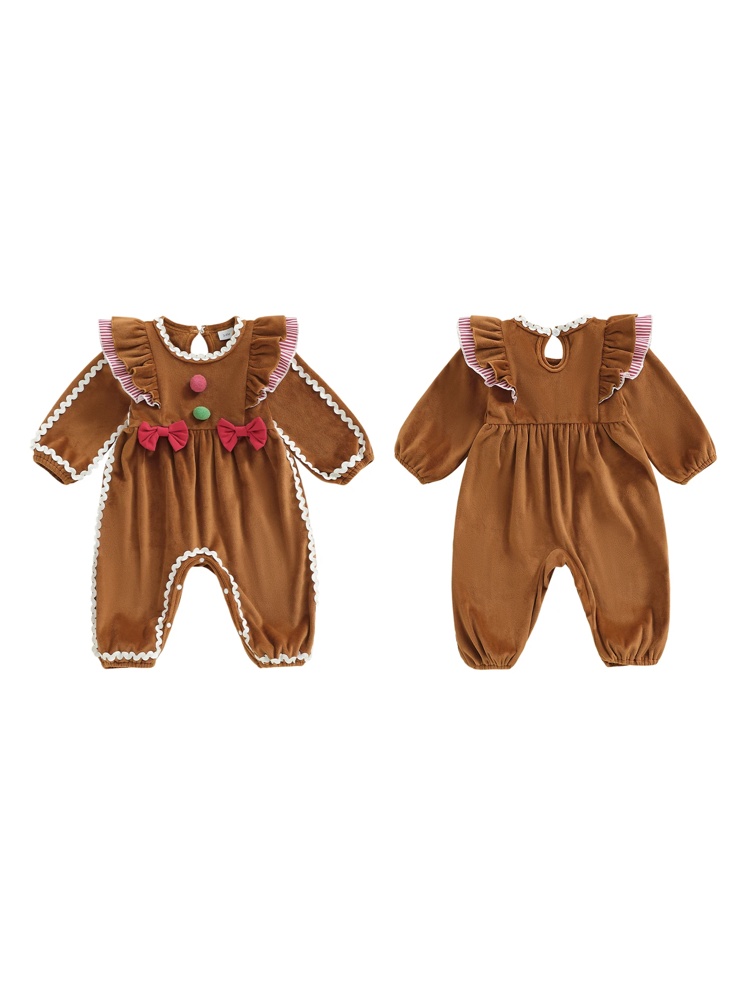 

Christmas Toddler Girl Dress Santa Claus Print Crew Neck Ruffle Long Sleeve Contrast Color Winter Jumpsuit with Bow