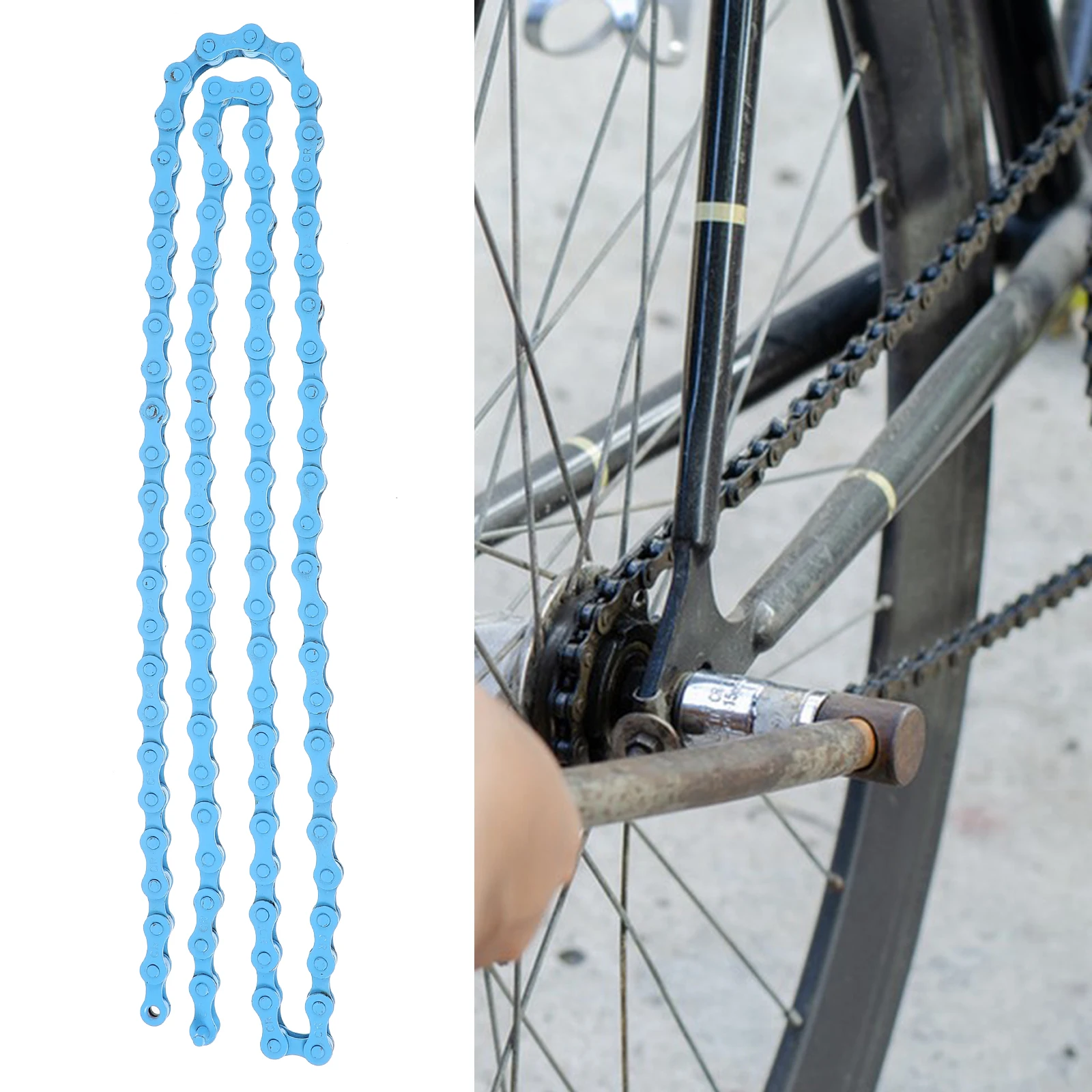 

94 Links Bicycle Replacement Blue Color Durable Speed Chain for Mountain Bike Smooth Gear Shifting Wear Resistant Cycling Metal