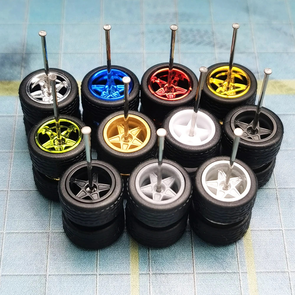 1/64 Wheels with Detachable Rubber Tires Electroplated Color for Toy Model Diecast Cars Refiting Parts for Hotwheels (5 sets)