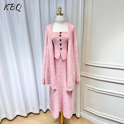 KBQ Elegant Three Piece Set For Women Strapless Sleeveless Vest Long Sleeve Coat High Waist Bodycon Skirt Chic Sets Female New