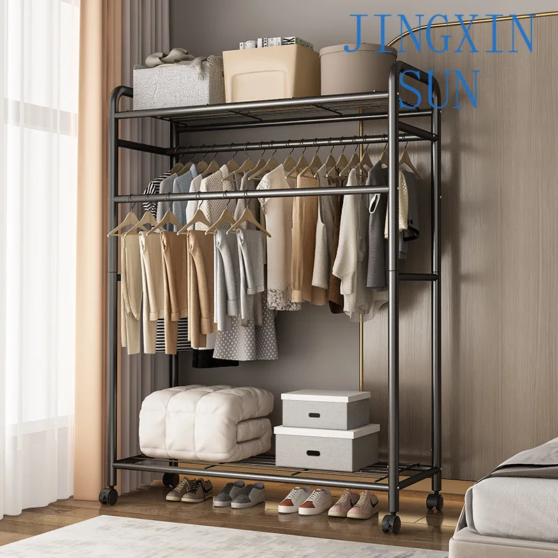 Hanging hanger Floor-to-ceiling bedroom household removable double rod storage coat rack Simple storage rack Vertical drying
