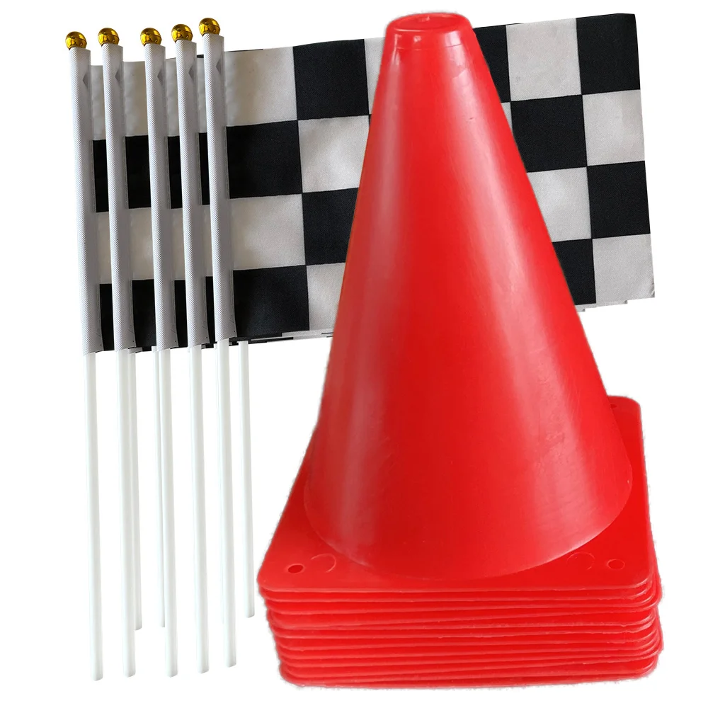 36Pcs Traffic Cones And Racing Checkered Flags Orange Or Red Sports Safety Cones Race Car Theme Birthday Party Props Decorations