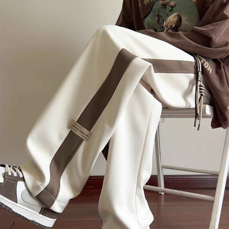 

Men's Autumn Winter Fce Lined Loose Straight Leg Knitted Sports Pants Casual Trendy Brand New 2024 Faionable Trousers