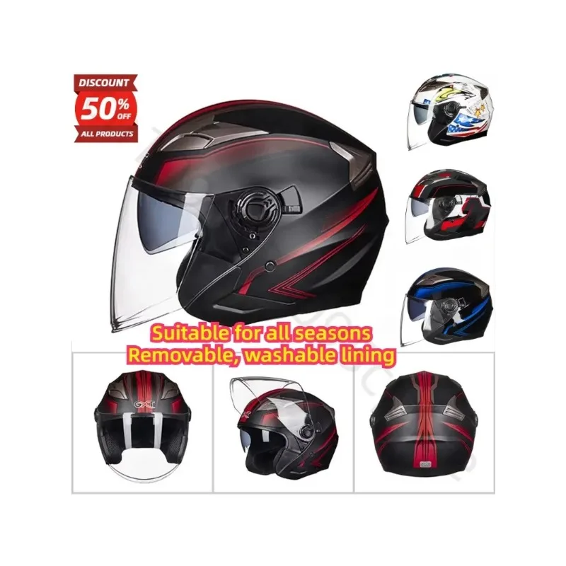 

Dual Lens Retro Open Face 3/4 Motorcycle Helmet Riding Motocross Racing Motobike Vintage Cascos Capacete De Moto Men Women