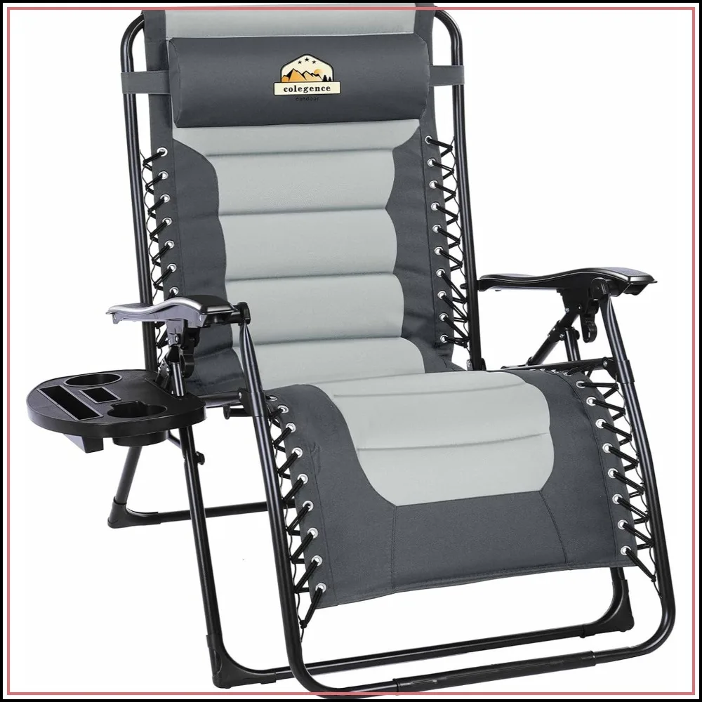 Oversized Padded Zero Gravity Outdoor Lounge Chair for Patio, Reclining Folding Lawn Chair