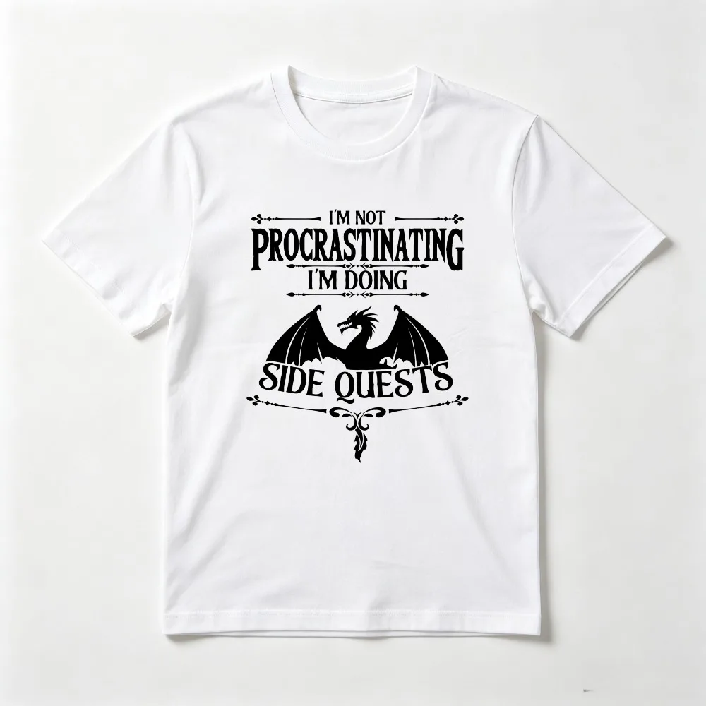 I'm Not Procrastinating I'm Doing Side Quests RPG Gamer Dungeons and Dragons T-Shirt Vintage Style 80s 90s Casual Fashion Tees