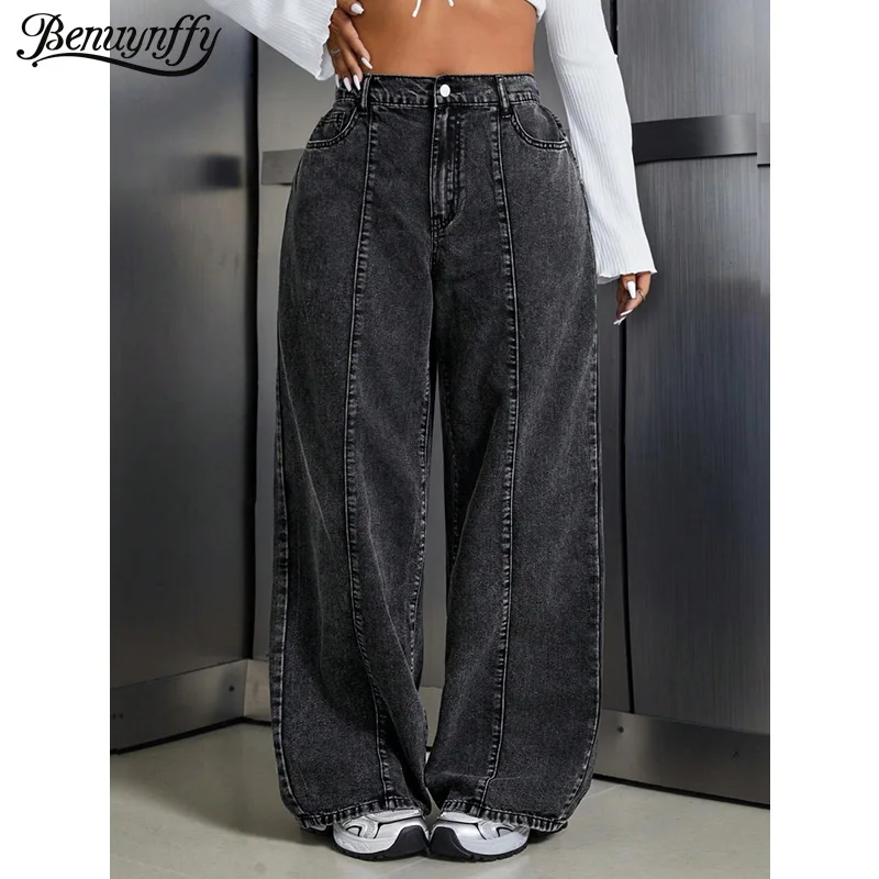 

Benuynffy Plus Size Elastic Waist Y2k Baggy Jeans Women 2026 New Oversized Vintage Distressed Wide Leg Denim Trousers Streetwear