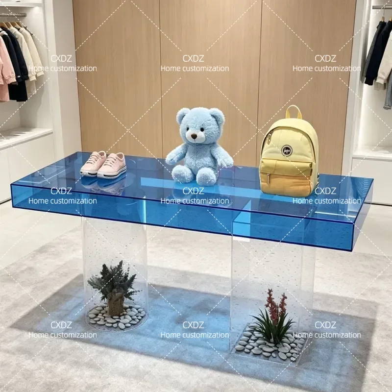 Acrylic Display Cabinet Flow Table Product Showcase Stand Customizable Retail Store Fixture for Clothing Accessories