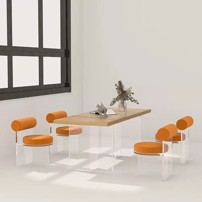 Net Red Acrylic Transparent Crystal Stool Back Home Modern Simple Bedroom Makeup Chair Designer Chairs