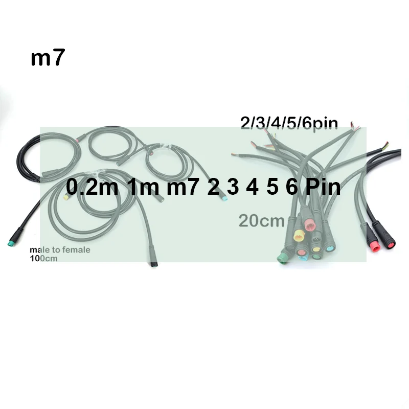 0.2m 1m m7 2 3 4 5 6 Pin 7mm 1 male to female male plug cable Connector Waterproof Sensor E-bike Electric bicycle cord O21