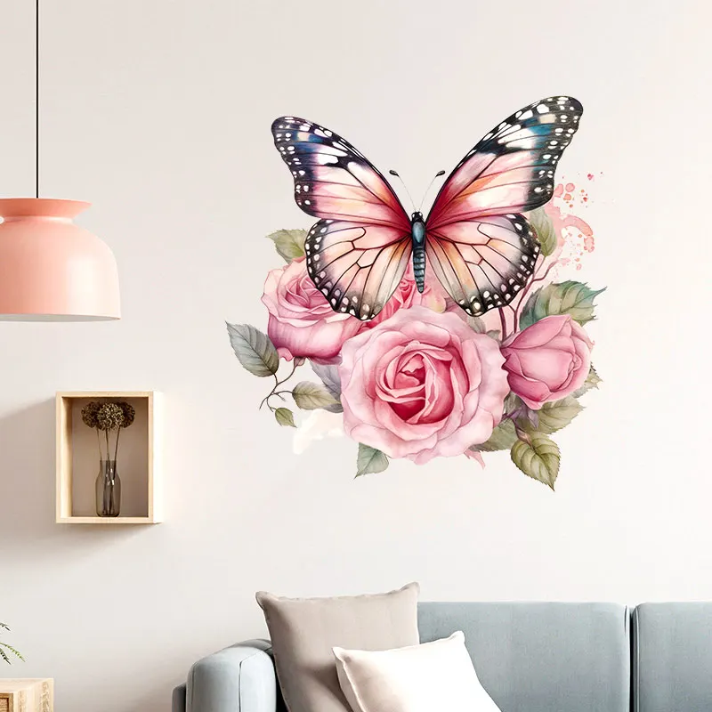 M733 Borboleta Plantas Flores Adesivo De Parede, Decalques De Decoração Do Banheiro E Banheiro, Gabinete Da Sala De Estar, Decoração De Casa,