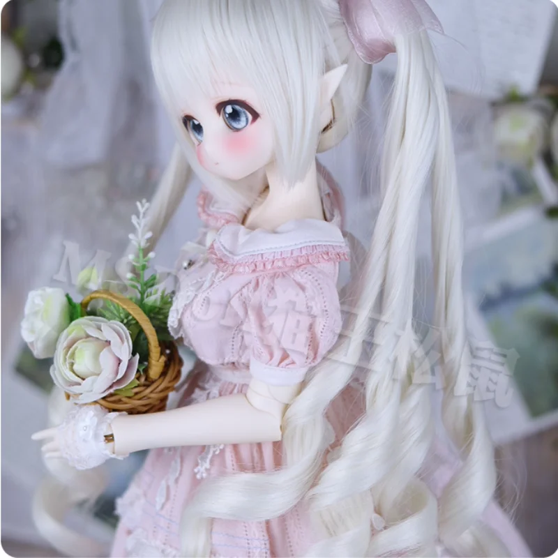 BJD Doll Wigs Long Curly Hair For 1/3 1/4 MSD MDD Doll Wavy Hair White Pink Wigs Accessories Girls DIY Gift(No Dolls)