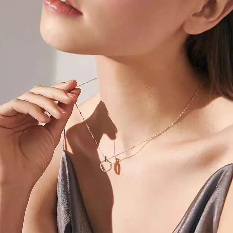 New 925 Sterling Silver Round Necklace Zircon Geometric Pendant Chanis Sparkling Choker Party Favor Women Fashion Jewelry