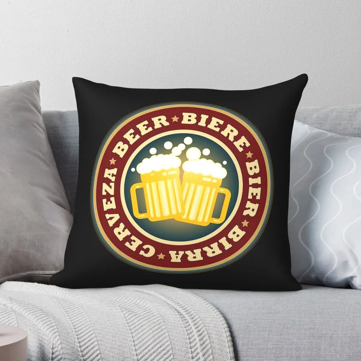 Retro Beer Languages Square Pillowcase Polyester Linen Velvet Printed Zip Decor Throw Pillow Case Sofa Cushion Cover