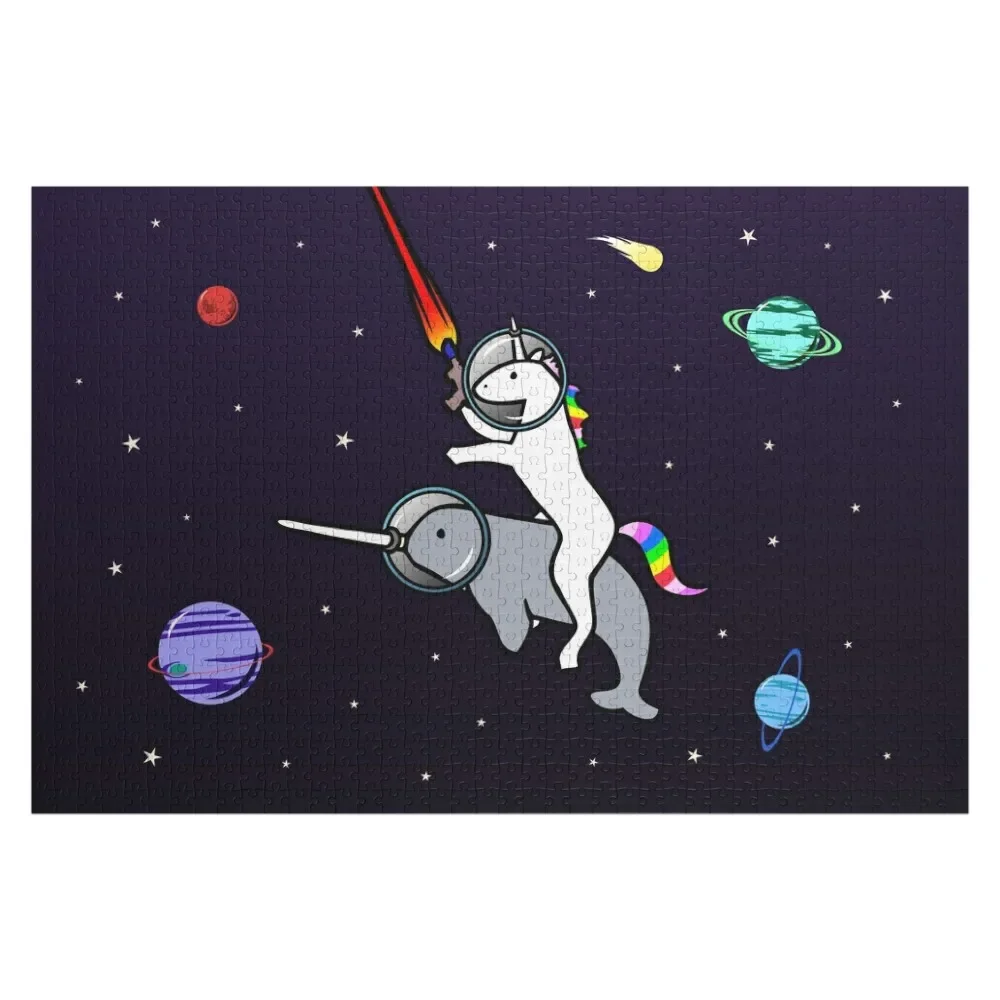 

Unicorn Riding Narwhal In Space Jigsaw Puzzle Personalized Wooden Name Photo Custom Woods For Adults Puzzle