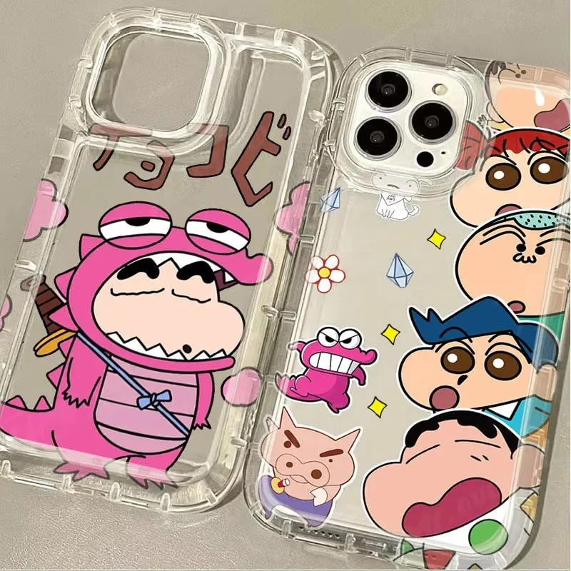 Linda capa de telefone C-Crayon S-ShinChan para iPhone 16 15 14 13 12 11 Pro Max 7 8 Plus X XR XSMax Airbag Anti Fall Capa traseira transparente