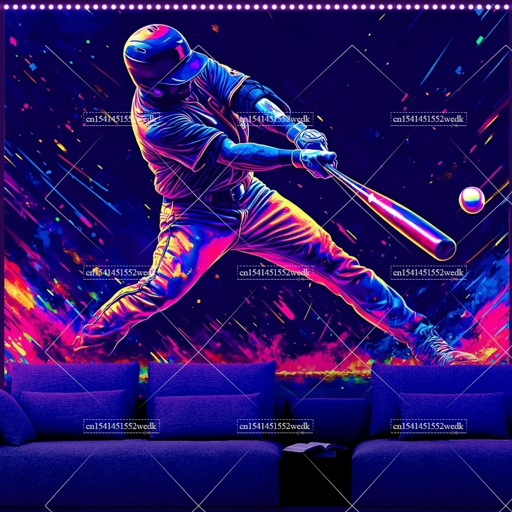 Boxing Blacklight Tapestry UV Reactive Athletics Fluorescent Tapestrys Glow In The Dark Aesthetic Room Decor Neon Tapestries