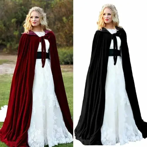 Halloween Hooded Velvet Cloak Robe Cape Medieval Witchcraft Cape Cosplay Costume