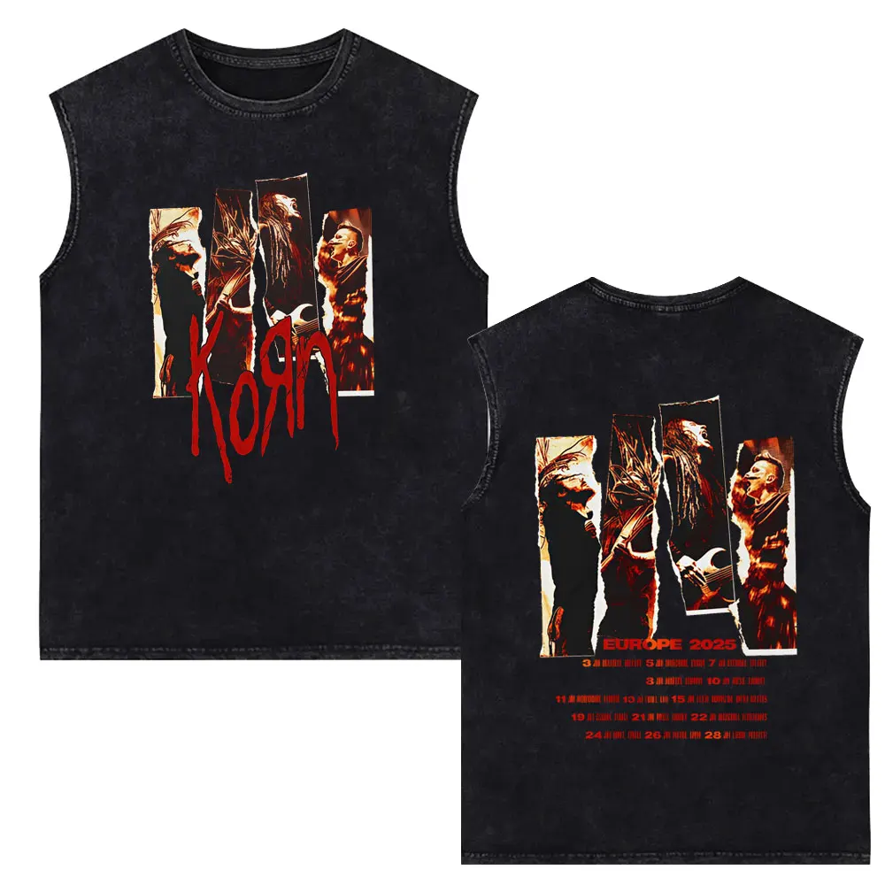 Rock Band Korn Tour 2026 Vintage Washed Tank Tops T-shirts Men Women Clothing Retro Alternative Metal Sleeveless Vest T Shirts — купить у AliExpress WW