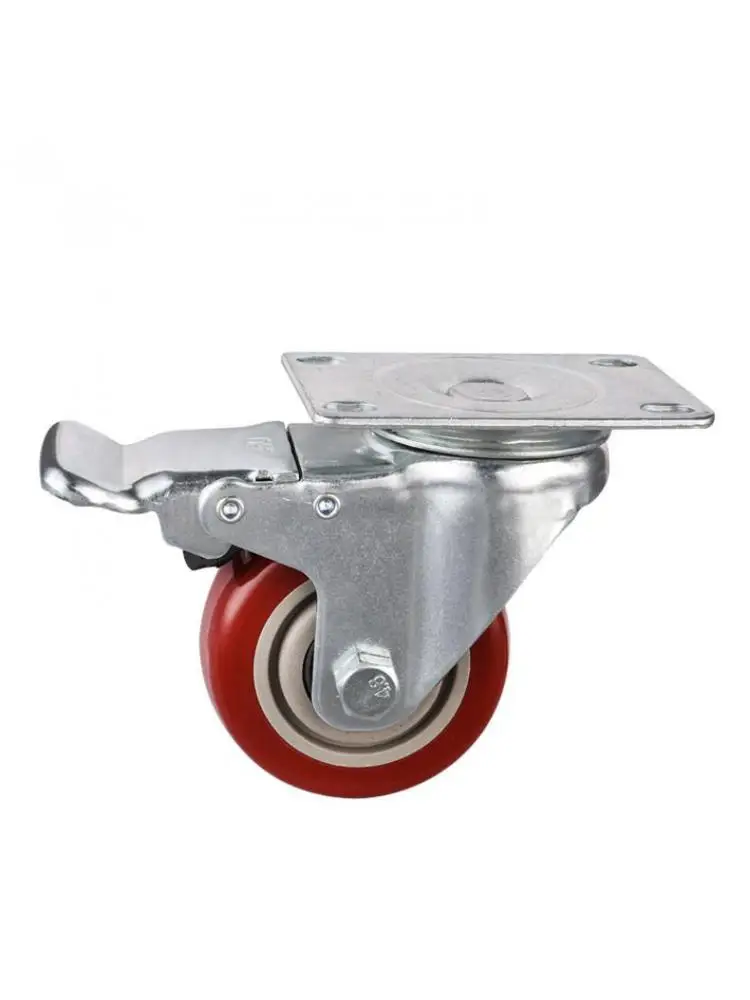 

1 Pc 3 Inch Caster Wheel With Brake Medium-Sized Jujube Red Double Bearing Silent Roller Pvc Vientiane