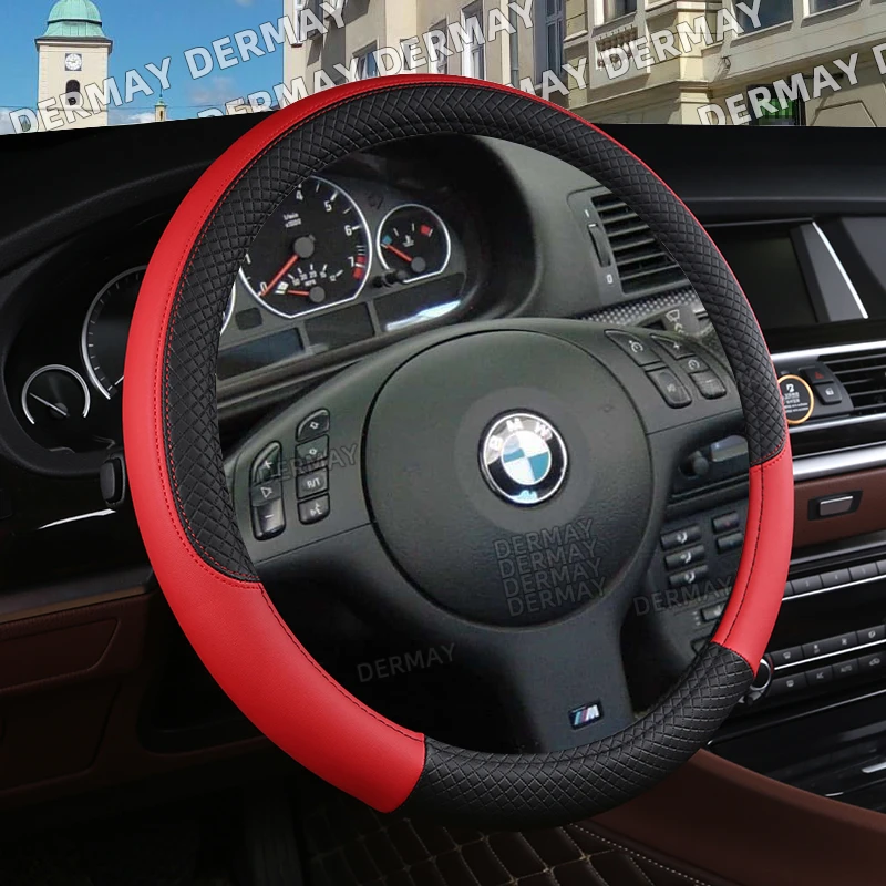 for BMW E46 E46 Tuning 3 Series M3 328i 330i/Ci DERMAY Car Steering Wheel Cover 9 Colors PU Leather Non-slip Auto Accessories