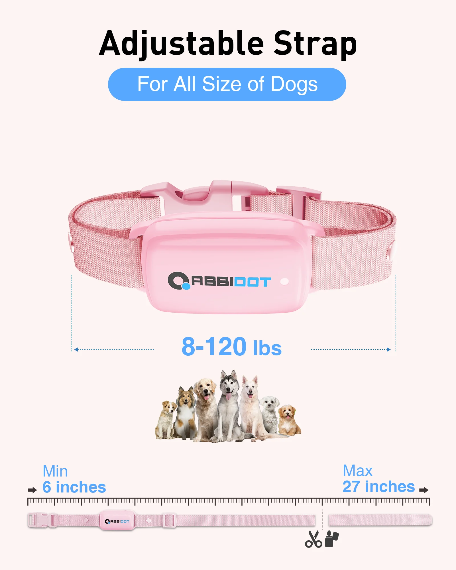 ABBIDOT-T30 Dog Shock Collar for Dogs Training Canine Equipment Supplies No Bark Pet Accessories Pink Color Strap 3000ft 900m