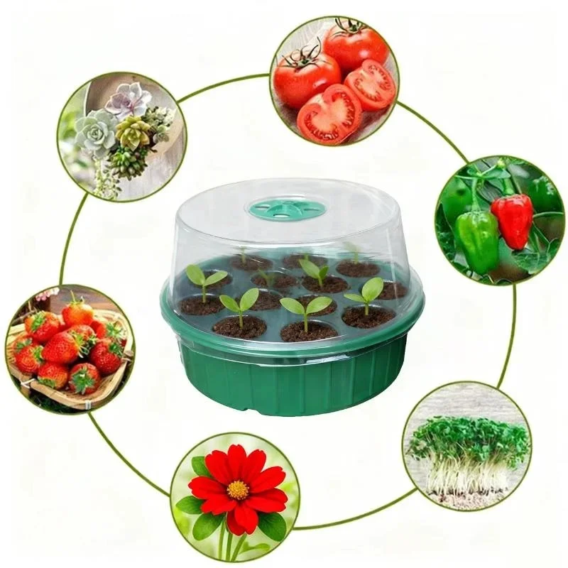 1Pcs ABS Hydroponic Grow Tray Kit 13-Section Round Seed Germination Plate with Clear Lid for DIY Planting Accessories