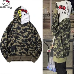 Anime Hello Kitty Hoodie Coat Sanrioed Sport Jacket Streetwear Men Women Spring Autumn Cardigan Hip Hop Casual Loose Trend Cute