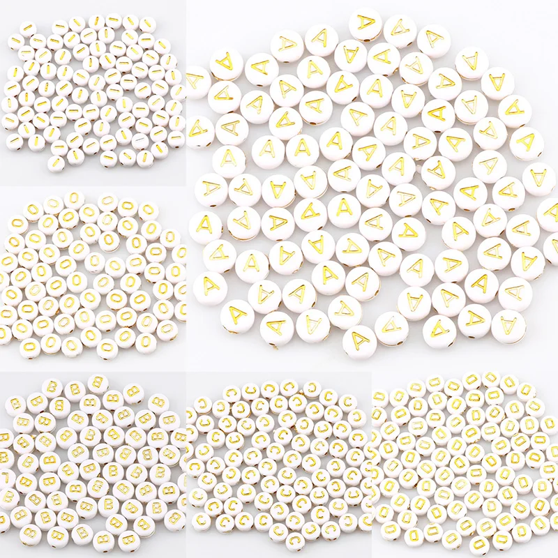 100Pcs 7mm Gold Color Round Vowel A-Z Letter Acrylic Spacer Beads For Jewelry Making Diy Charms Necklace Bracelet Accessories