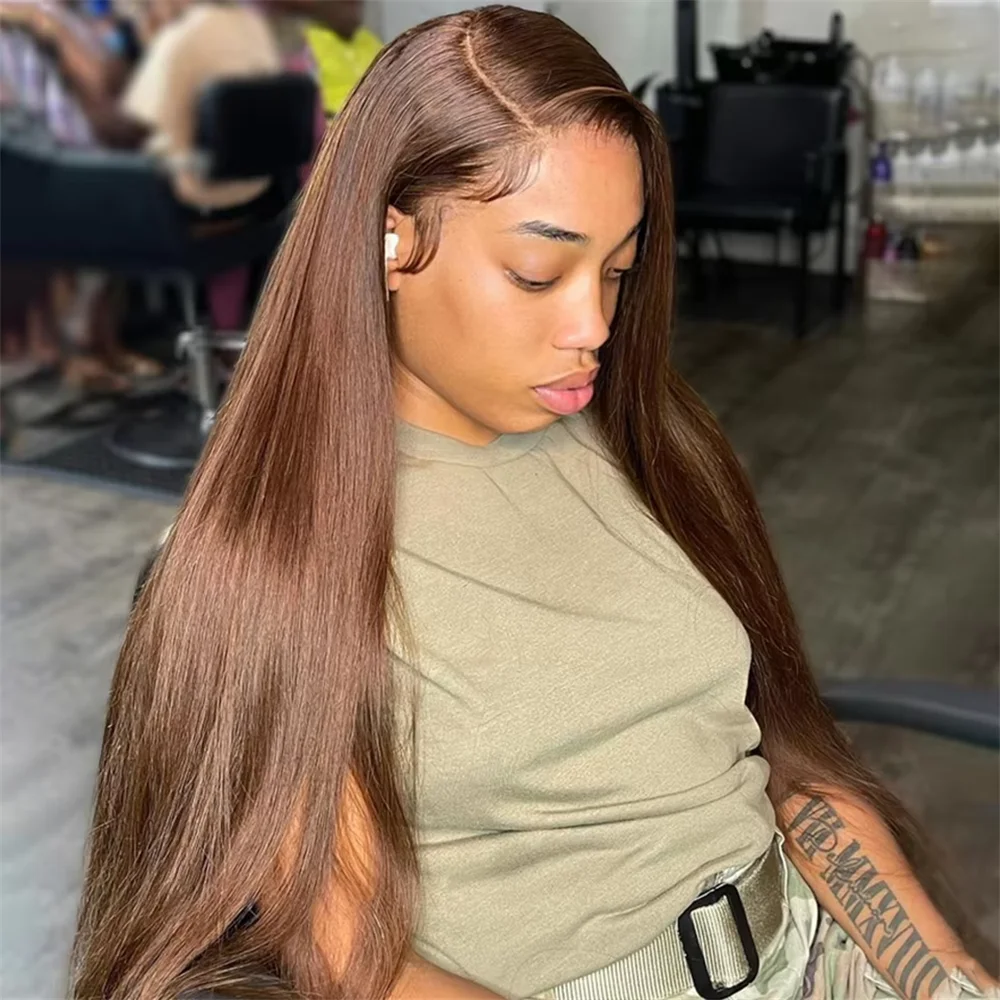 Chocolate Brown Straight Lace Front Human Hair Wigs For Women Brown Colored 13x6 Lace Frontal Wig Pre Plucked Human Hair Wigs