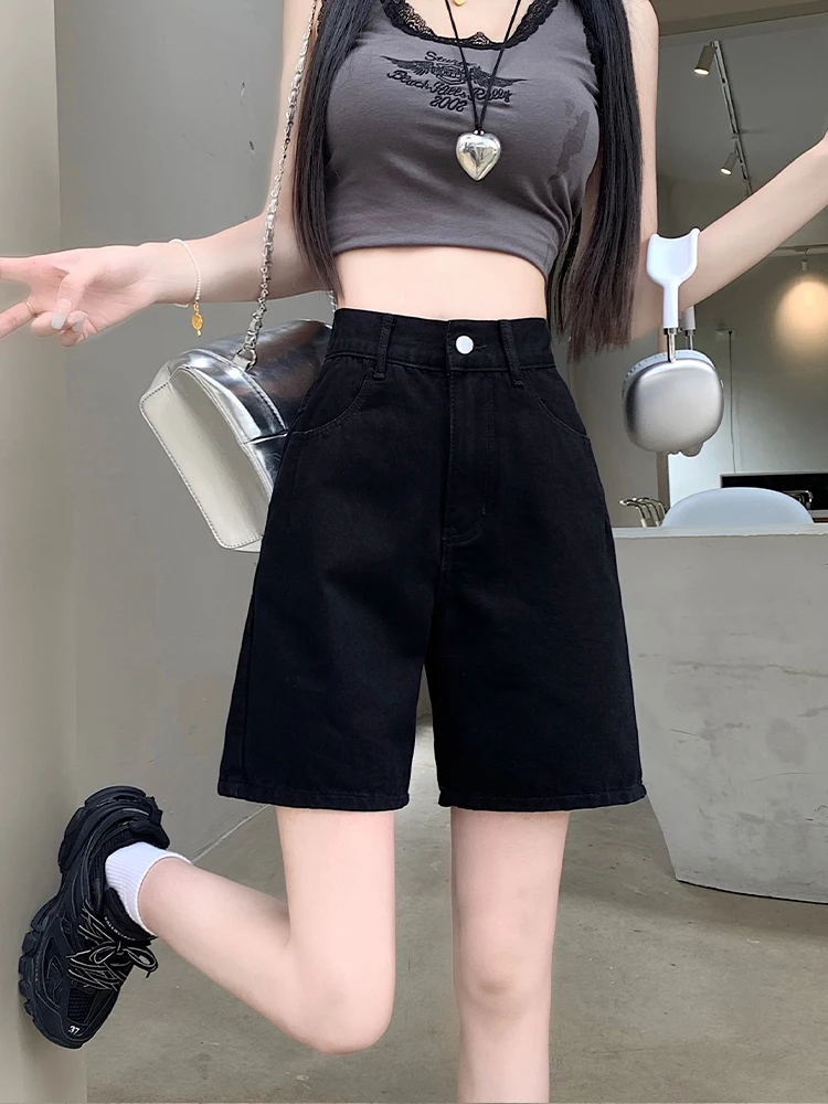 

Женские летние тонкие джинсовые шорты Bla Denim с высокой талией, свободные, стройнящие, больших размеров, широкие, прямые, средней длины