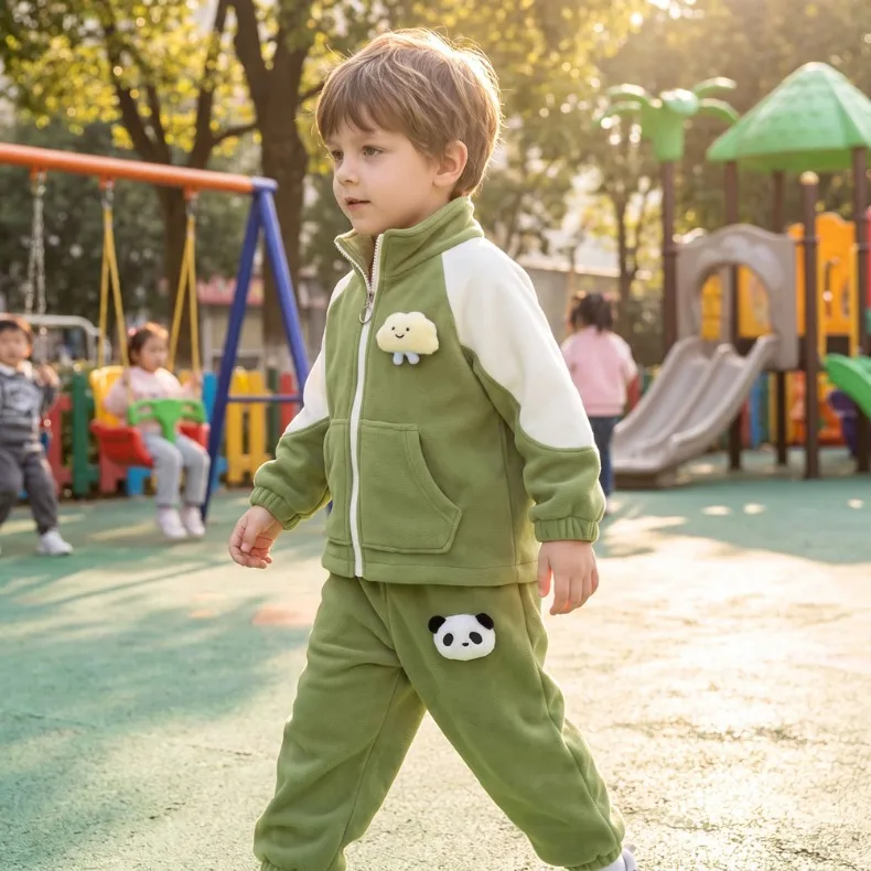 2026 Winter Verdickter Fleece Warmer Jungen- und Mädchen-Mantel + Lange Hose 2-Teiliges Set Kinder Plus Kaschmir-Hosenanzug Kinderjacke mit Reißverschluss – Detail 2
