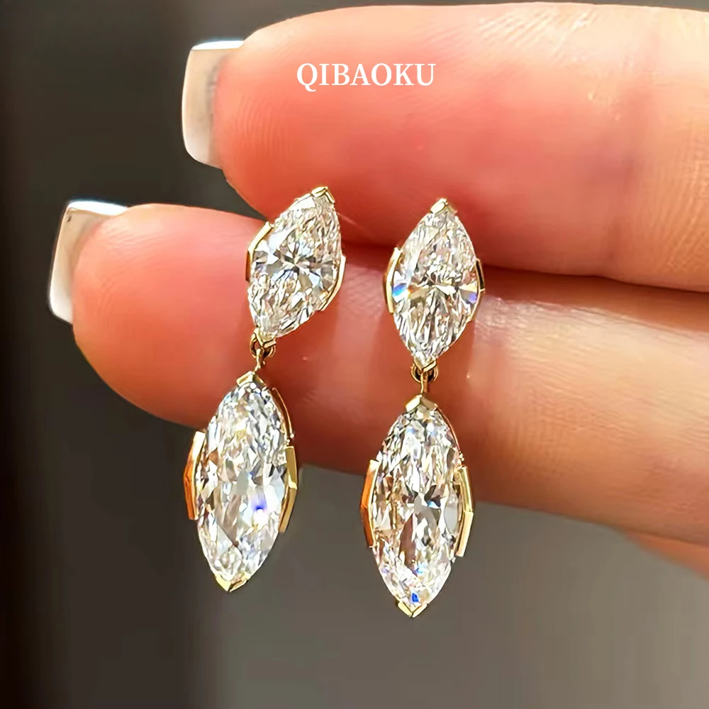 QIBAOKU Double Marquise Moissanite Drop Earrings 100%S925 Silver GRA Certified Diamond for Women Wedding Fine Jewelry Gift 2026