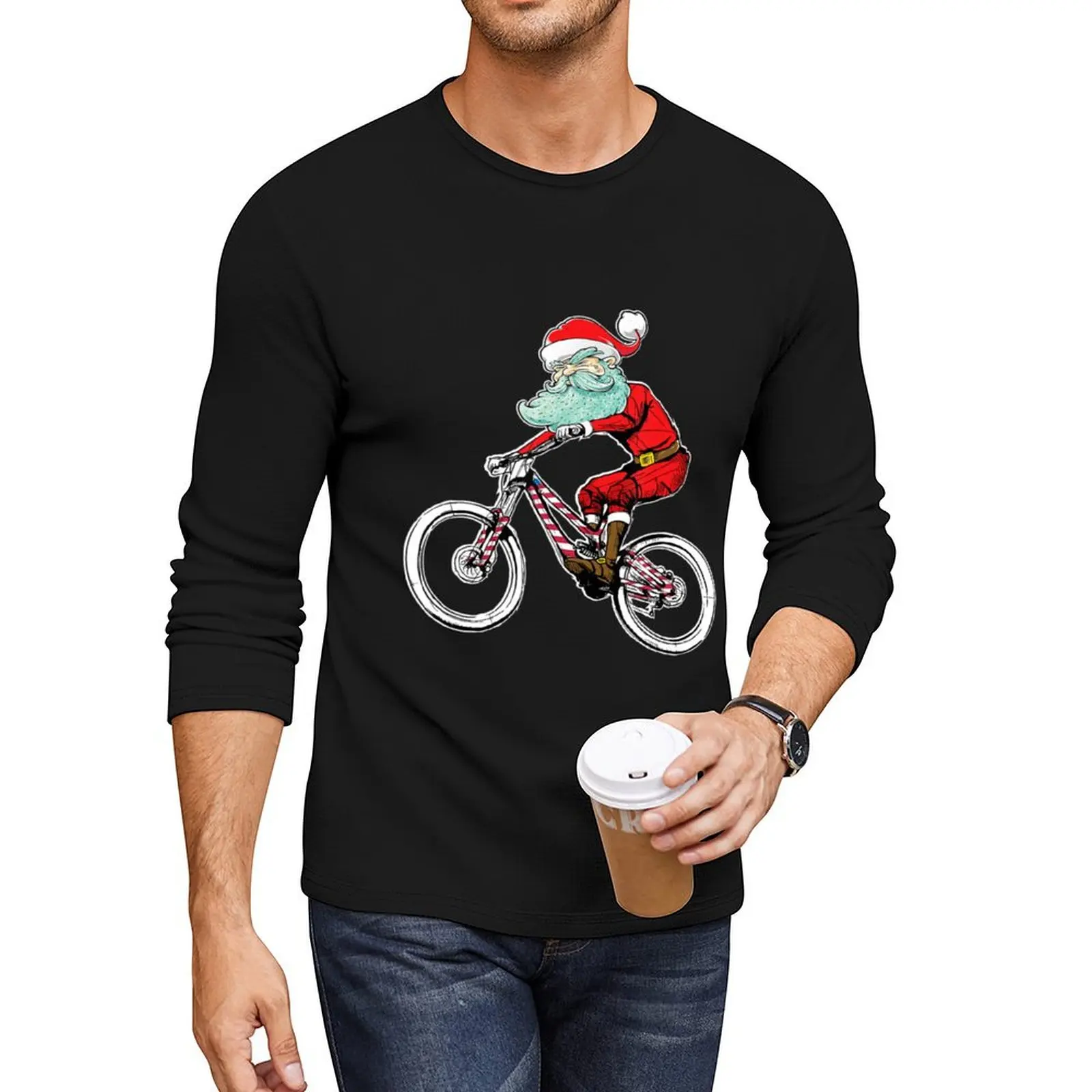 Biking Christmas Mountain Bike Santa Claus Mtb Long T-Shirt custom t shirts t-shirts man mens t shirts