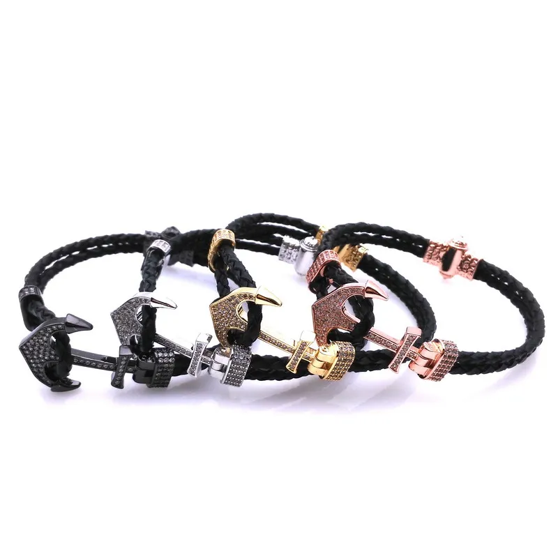 Fashion Micro-zircon Bracelet Anchor Sports Wind Leather Bracelet Male And Female Couple Leather Bracelet Birthday Gift