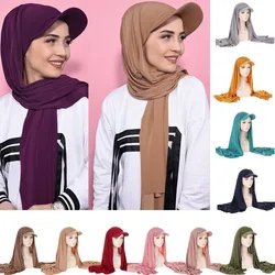 Casquette de Baseball Hijab pour Femme, avec Écharpe en Jersey Instantané, Prêt à vitation, Voile Islamique, Châle Rond, Nouvelle Mode