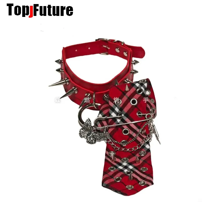Women Men Butterfly Cyber Y2K Girl Gothic Harajuku Steampunk Pre-Tied Ties Rivet Spiker Choker Uniform Necktie Accessories Tie