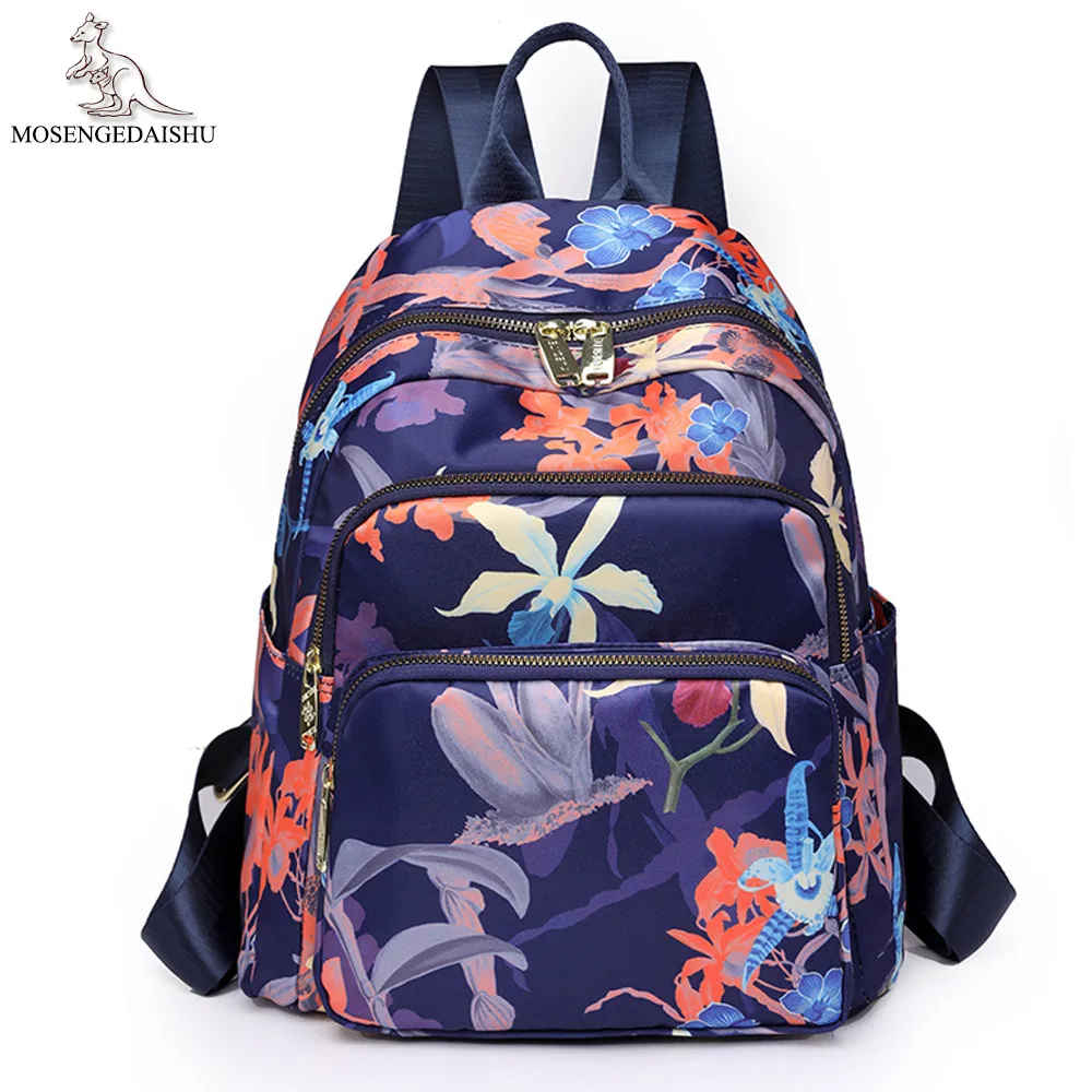 Mochila de viaje informal de gran capacidad para mujer, bolso de hombro con estampado Simple, bolsa de tela de nailon de calidad