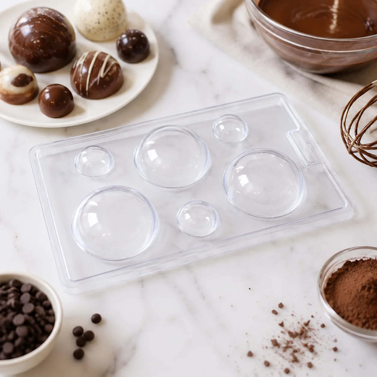 5Pcs Hot Chocolate Sphere Molds 3cm & 6cm Hemisphere Food Grade PET Clear with Kraft Box for Cocoa Candy Soap Making