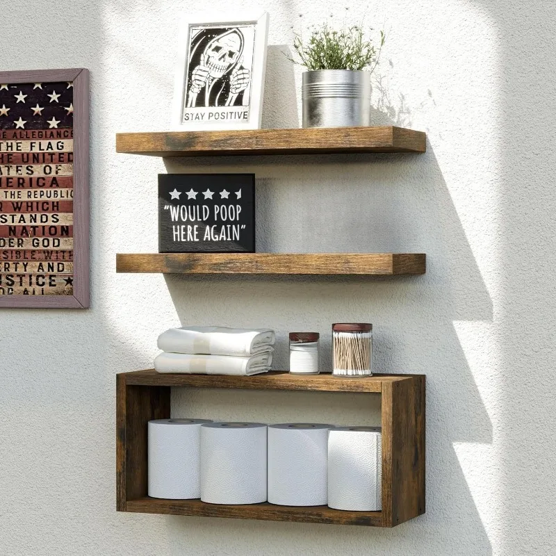 

Wooden Wall Storage Holders Retro Floating Wall Shelf Luxury Kitchen Dish Organizers Racks Portable Bathroom Towel Racks