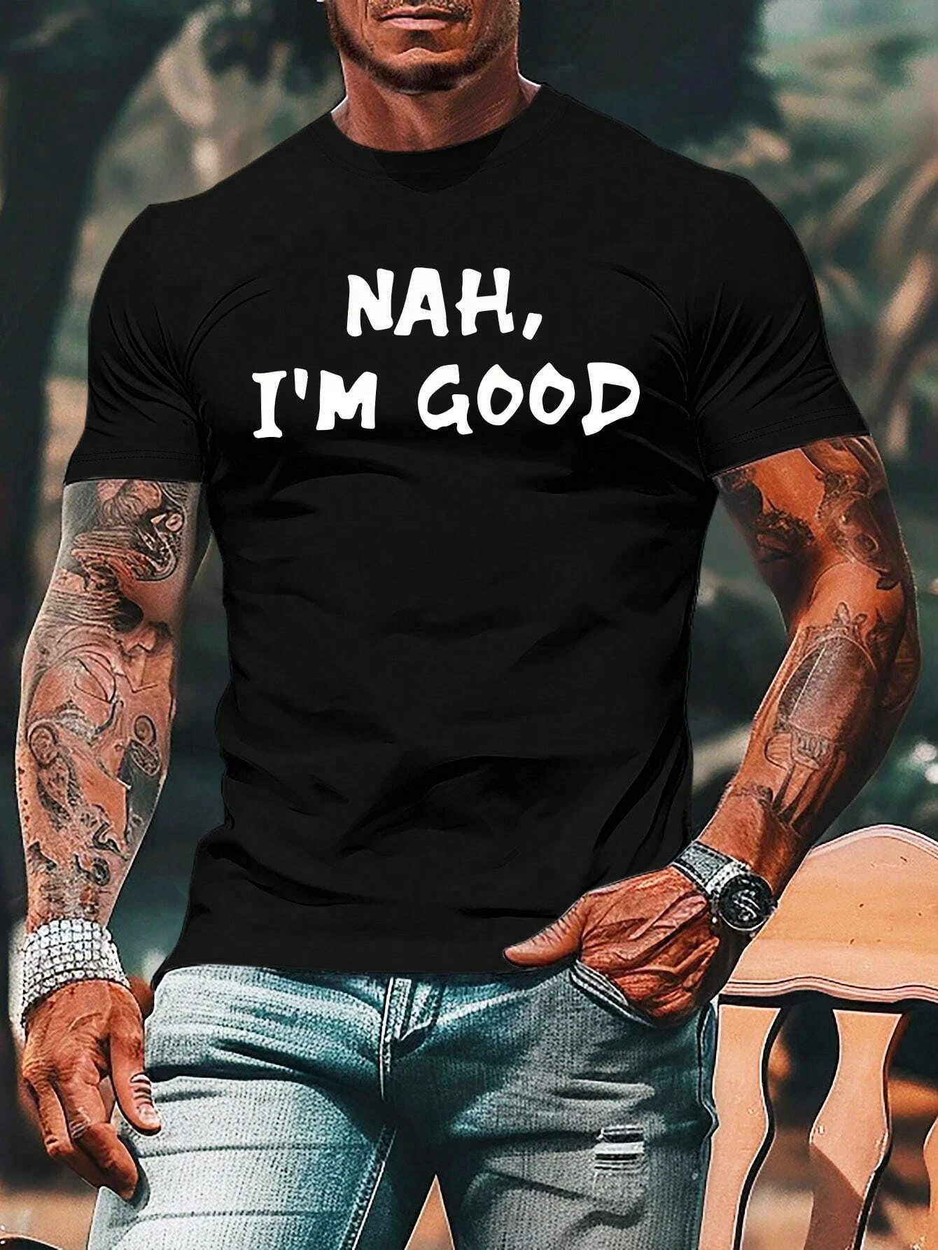 

2025 New Nah I'm Good Streetwear T-shirt Set Short Sleeve Tops with Attitude Print and Casual Design Spring Summer Outfit