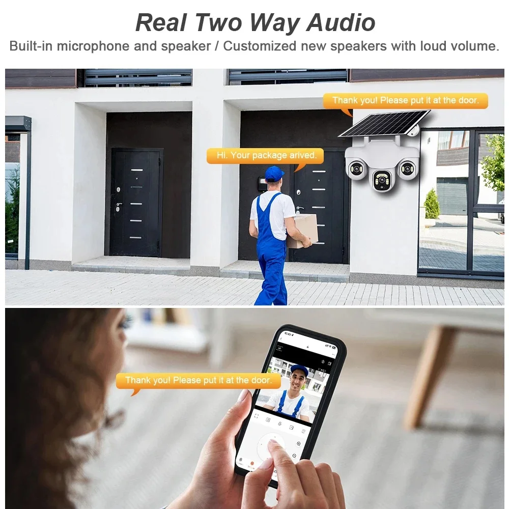 V380PRO Three PTZ Lens WiFi Solar Camera HD 15MP Outdoor Waterproof CCTV Night Vision TwoWay Audio Camera Mobile Tracking IP Cam