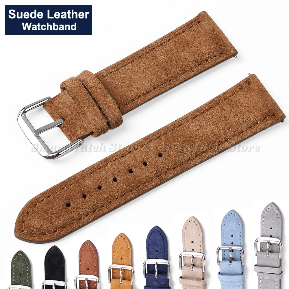 

Vintage Genuine Suede Watch Strap 18mm 19mm 20mm 22mm 24mm Quick Release Pin Buckle Watch Band Soft Business Men Wristwatch Band