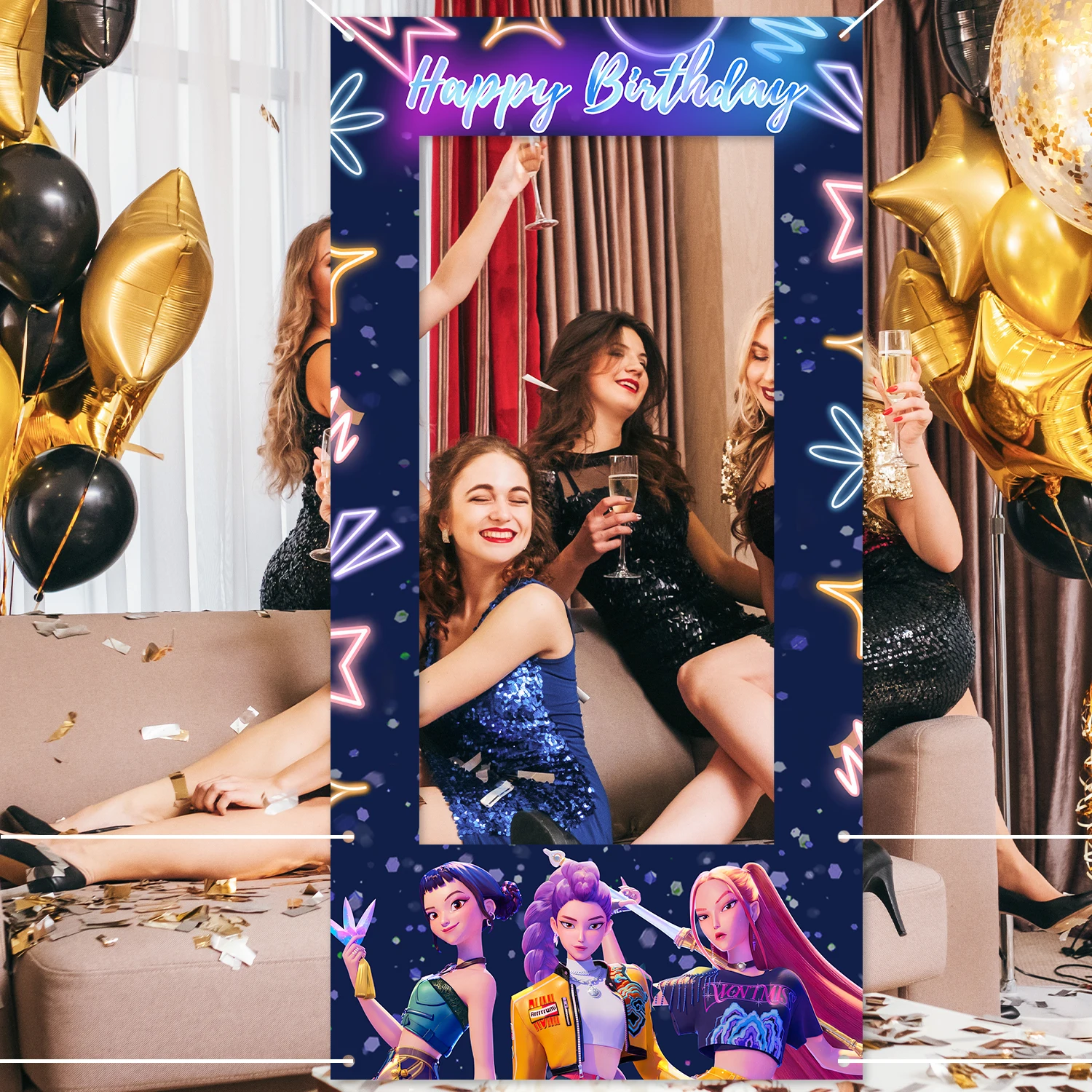 1 قطعة KPop شيطان الصيادين الجوف خلفية إطار الصورة عيد ميلاد سعيد خلفية البوليستر KPop عيد ميلاد سعيد غطاء الفتيات الفتيان المفضلة #4