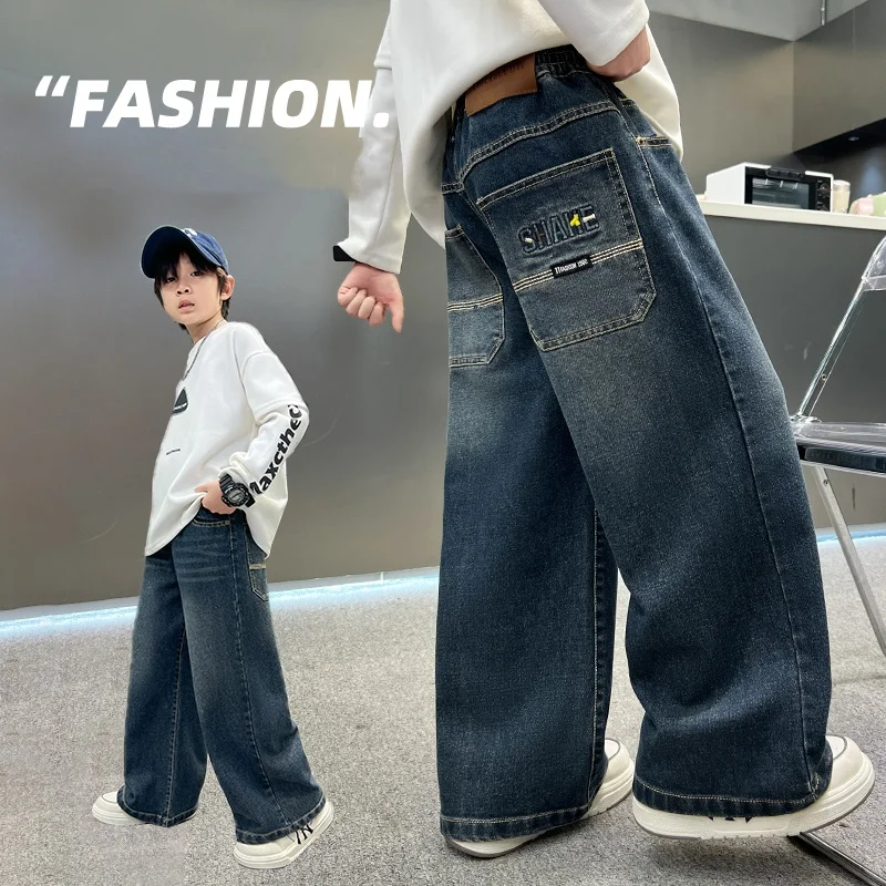 

Baby Boys Jeans Child Long Pants Tween Boys Denim Teenage Spring Autumn Long Trousers Toddler Straight Jeans Students Age 4-14Y