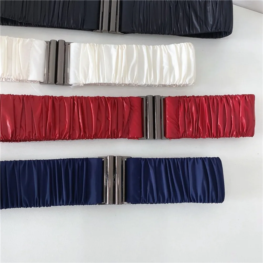 Moda 5 cm di larghezza Piumino Cintura in vita Pieghettato Casual Cintura elasticizzata Fibbia Elastico Piumino in tinta unita Cintura