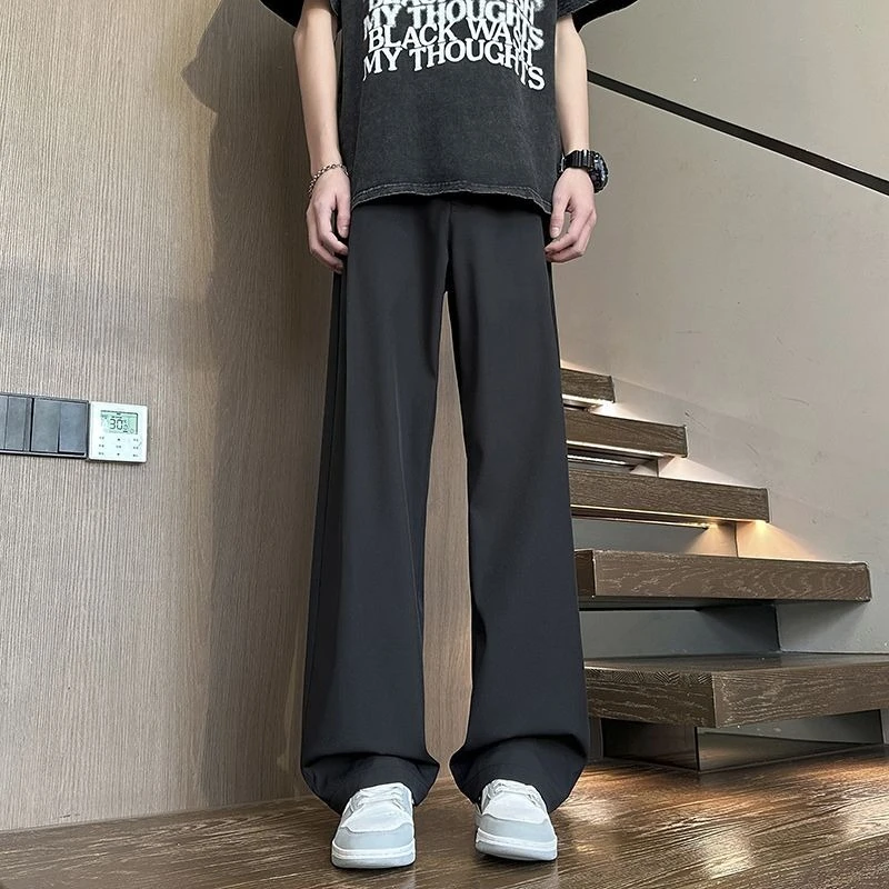Men's Premium Pleated Dress Pants with Rivets Loose Straight Fit Trousers Elegant Drape Casual Autumn
