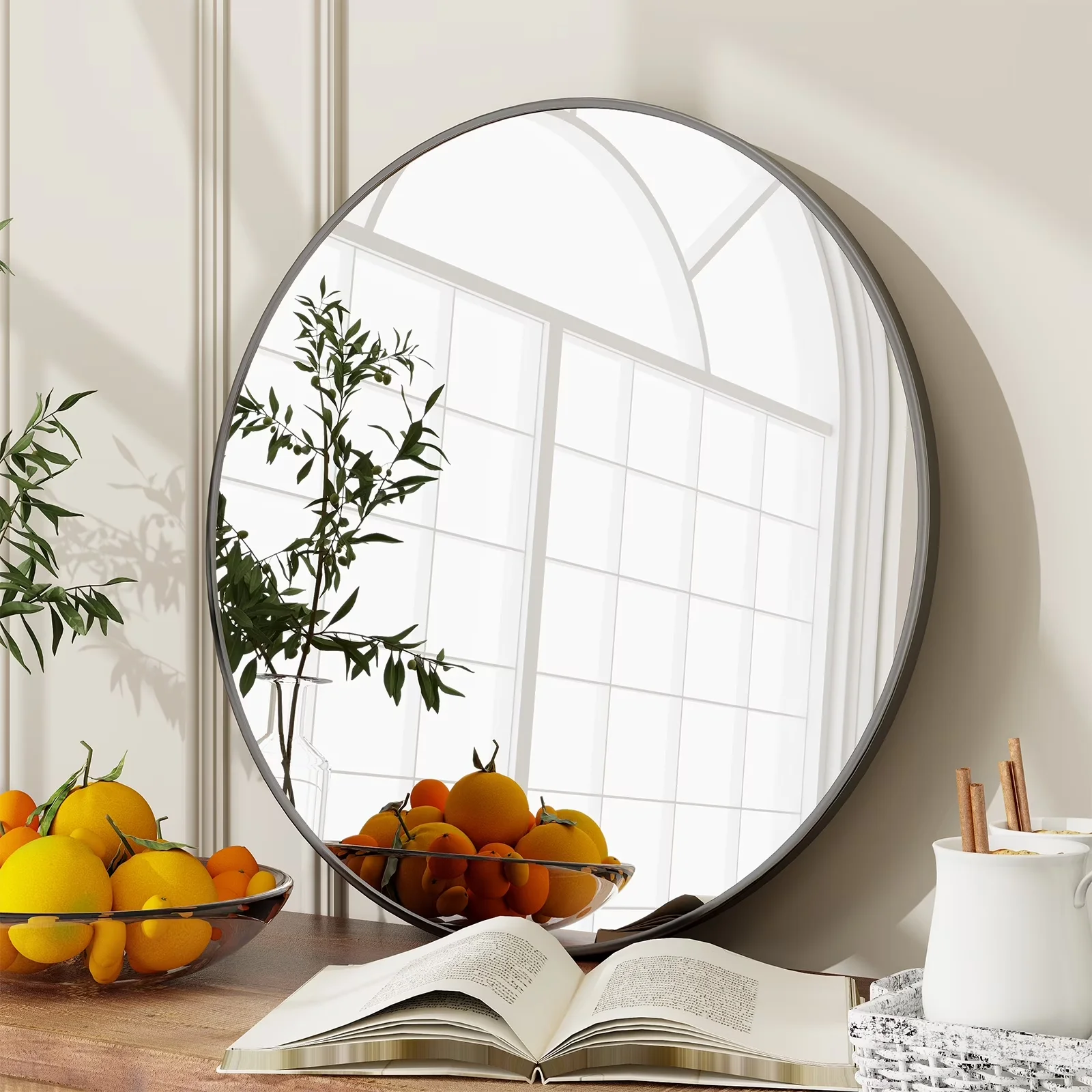 

BEAUTYPEAK Wall Mirror Classic Bathroom Mirror Wall Mounted Round Mirror